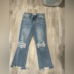 Stylish Distressed Flare Jeans in Light Blue